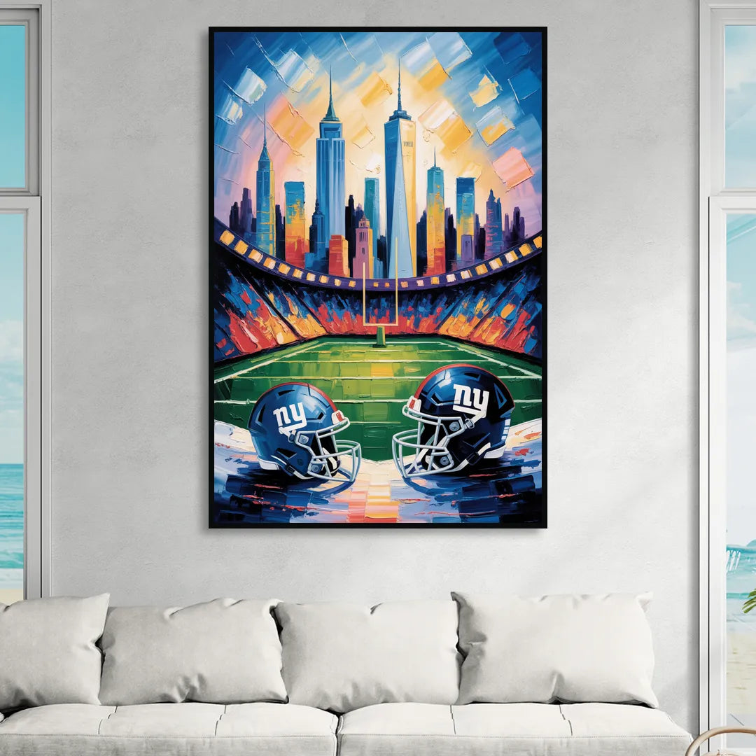 New York Giants Skyline Stadium Sitting Room - Black Canvas Wall Art