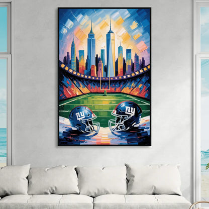 New York Giants Skyline Stadium Sitting Room - Black Canvas Wall Art