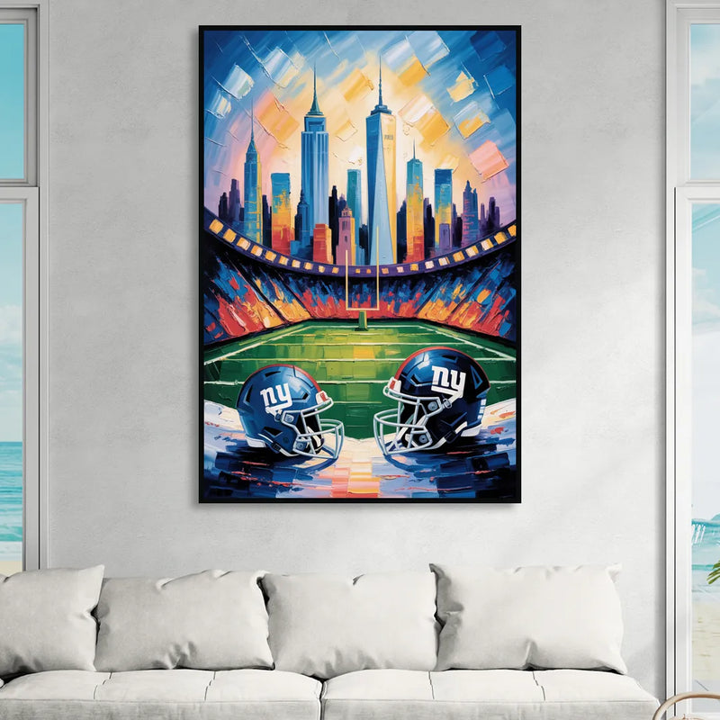 New York Giants Skyline Stadium Sitting Room - Black Canvas Wall Art