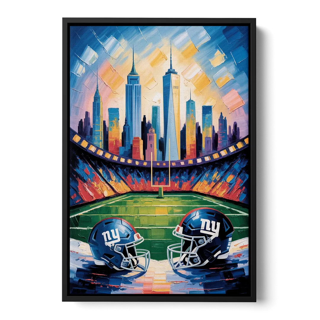 New York Giants Skyline Stadium Front - Black Canvas Wall Art