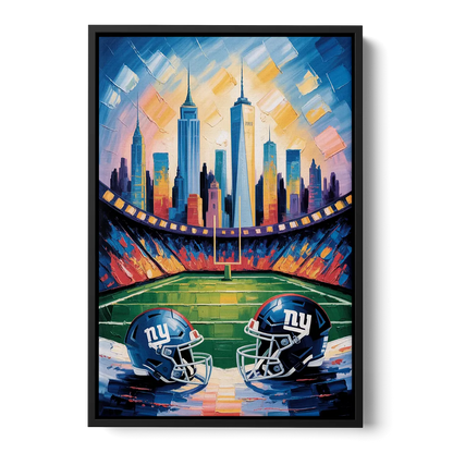 New York Giants Skyline Stadium Front - Black Canvas Wall Art