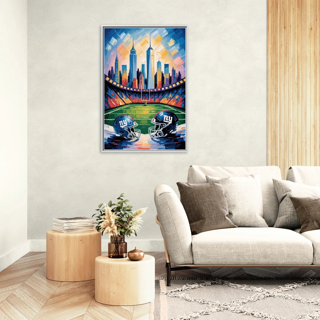 New York Giants Skyline Stadium - Living Room White Frame Canvas