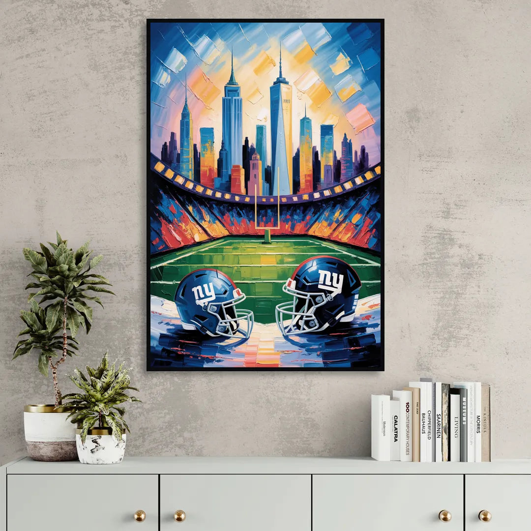 New York Giants Skyline Stadium Living Room - Black Canvas Wall Art