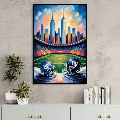 New York Giants Skyline Stadium Living Room - Black Canvas Wall Art