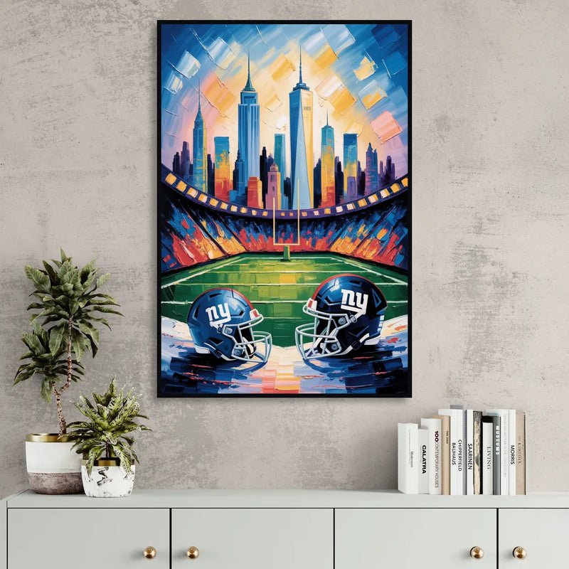New York Giants Skyline Stadium Living Room - Black Canvas Wall Art