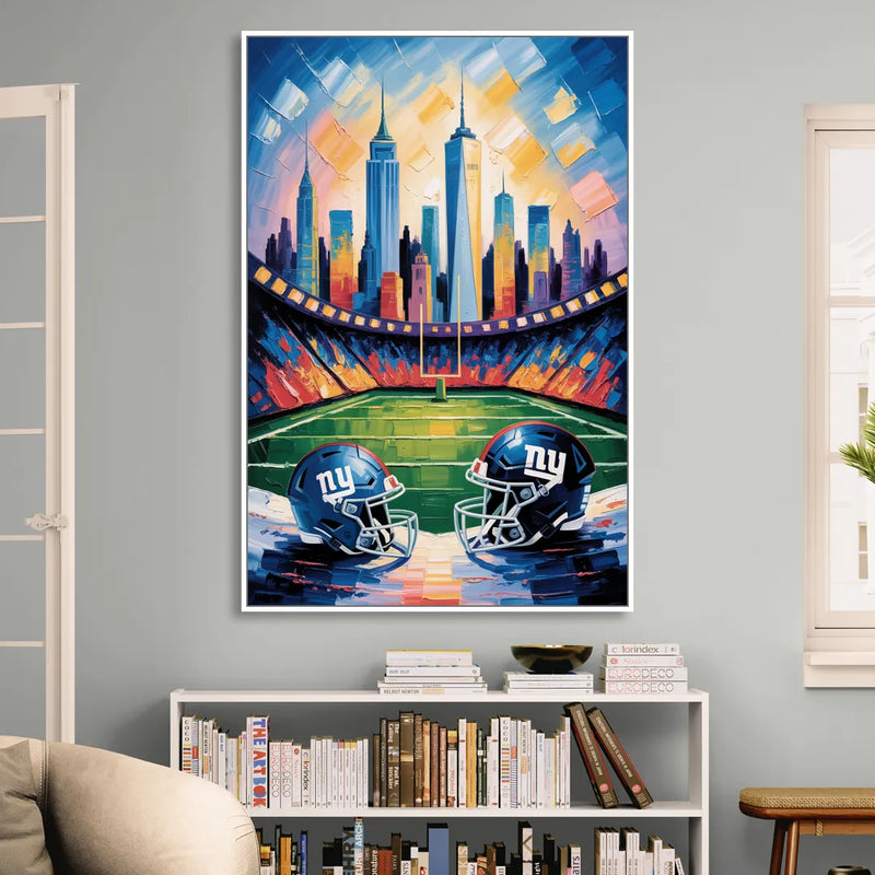 New York Giants Skyline Stadium Living Room - White Canvas Wall Art