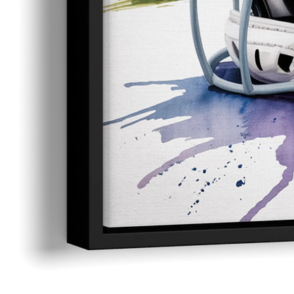 New York Giants Watercolor Helmet and Stadium Art - Close-Up Black Frame Canvas