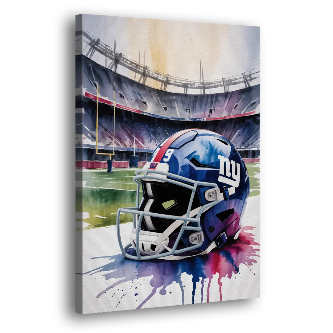 New York Giants Watercolor Helmet and Stadium Art Side - Canvas Wall Art