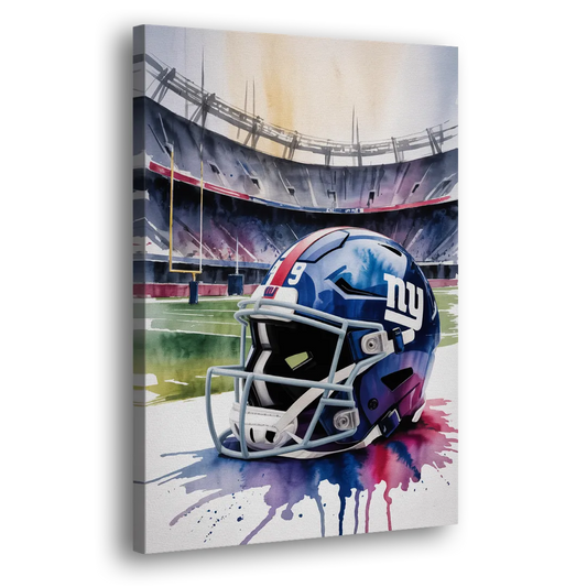 New York Giants Watercolor Helmet and Stadium Art Side - Canvas Wall Art