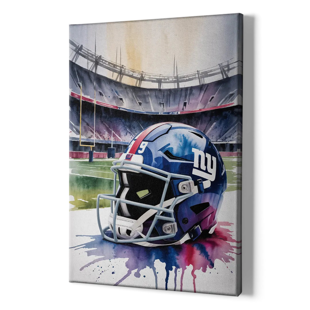 New York Giants Watercolor Helmet and Stadium Art - Canvas Print Art Sides