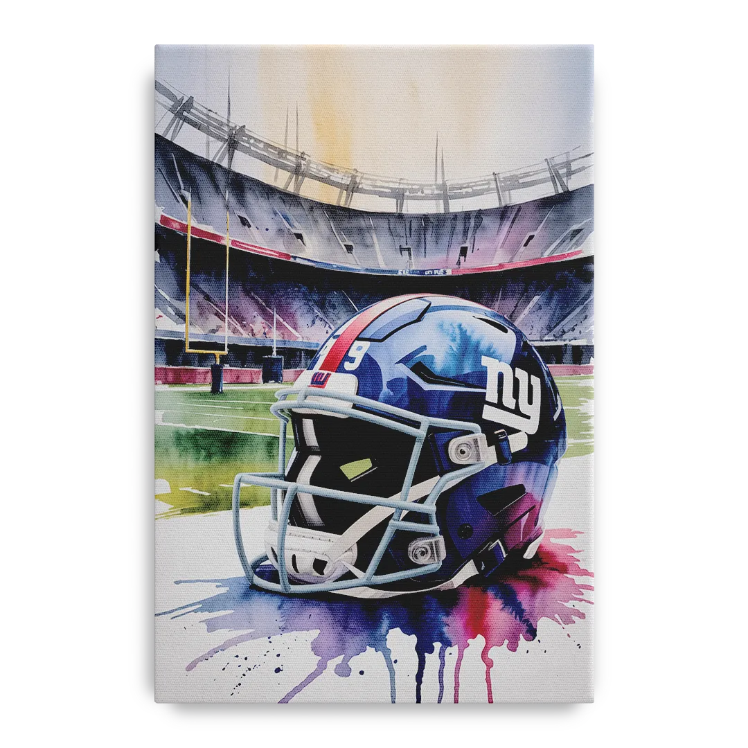 New York Giants Watercolor Helmet and Stadium Art Front - Canvas Wall Art