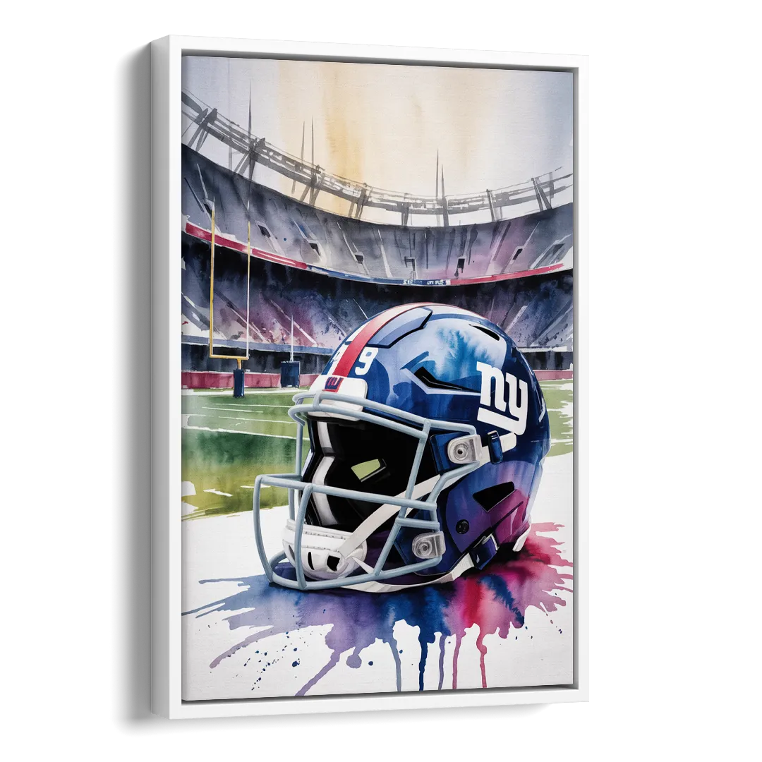 New York Giants Watercolor Helmet and Stadium Art Side - White Canvas Wall Art
