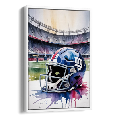 New York Giants Watercolor Helmet and Stadium Art Side - White Canvas Wall Art