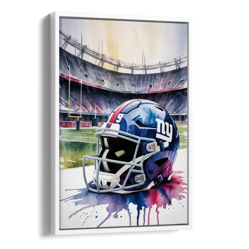 New York Giants Watercolor Helmet and Stadium Art Side - White Canvas Wall Art