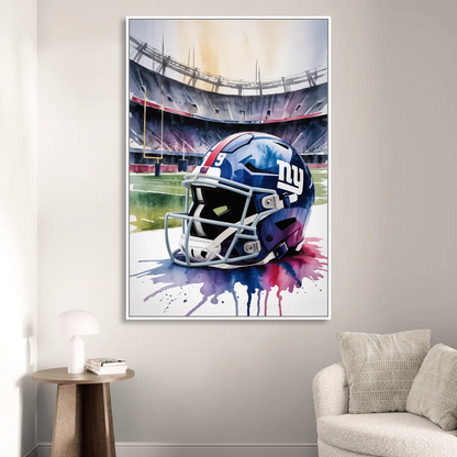 New York Giants Watercolor Helmet and Stadium Art Sitting Room - White Canvas Wall Art