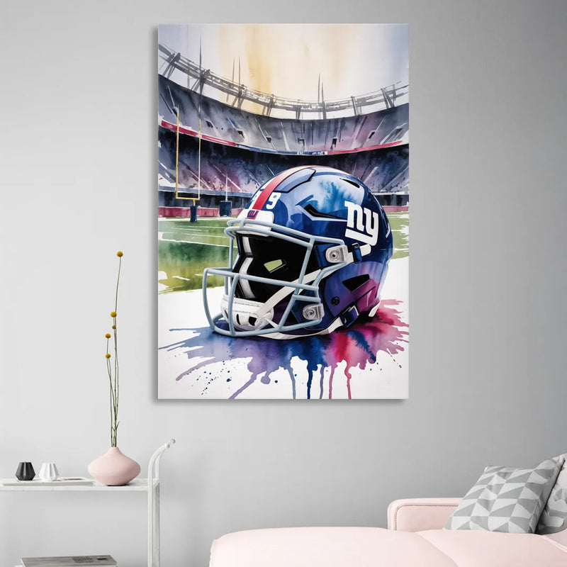 New York Giants Watercolor Helmet and Stadium Art Living Room - Canvas Wall Art
