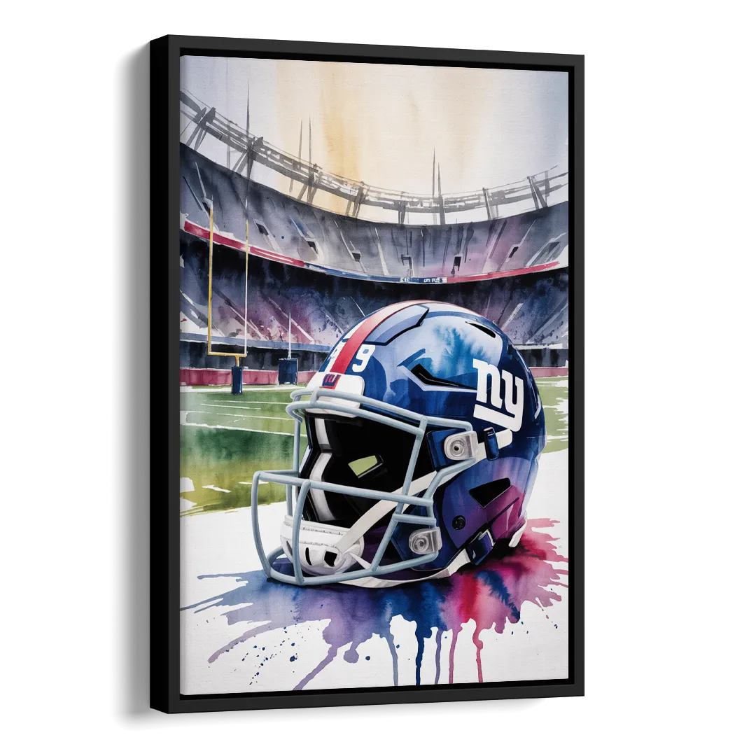 New York Giants Watercolor Helmet and Stadium Art Side - Black Canvas Wall Art