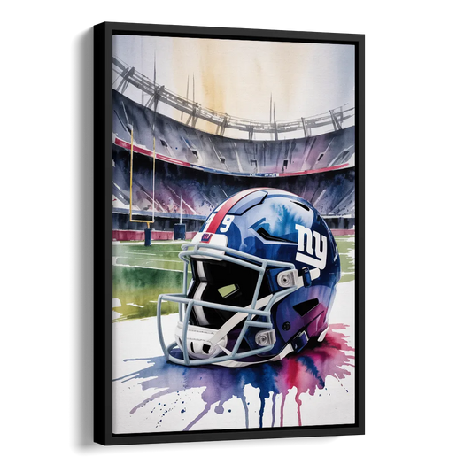 New York Giants Watercolor Helmet and Stadium Art Side - Black Canvas Wall Art