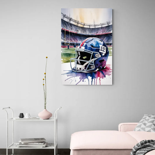 New York Giants Watercolor Helmet and Stadium Art - Canvas Wall Art Living Room