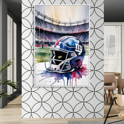 New York Giants Watercolor Helmet and Stadium Art Living Room - White Canvas Wall Art