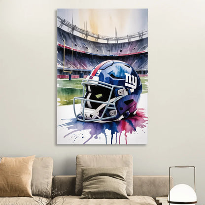 New York Giants Watercolor Helmet and Stadium Art Sitting Room - Canvas Wall Art