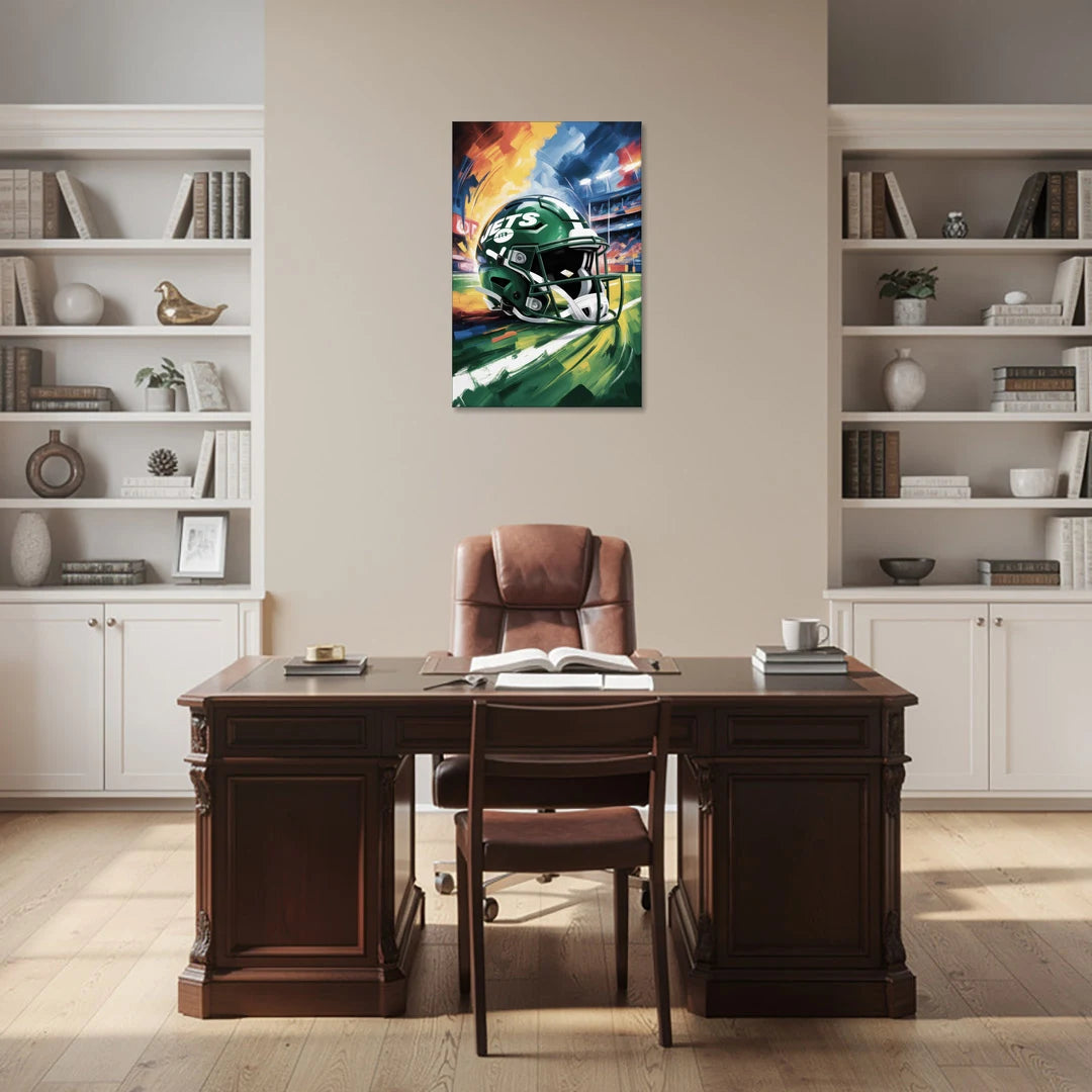 New York Jets Energetic Impressionist Football Helmet Artwork - Canvas Wall Art - Office - 24x36