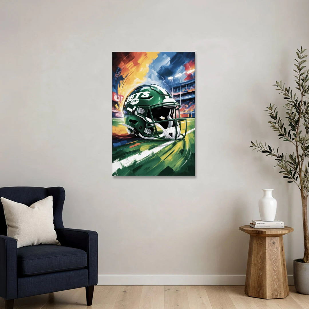 New York Jets Energetic Impressionist Football Helmet Artwork - Canvas Wall Art - Sofa - 24x36