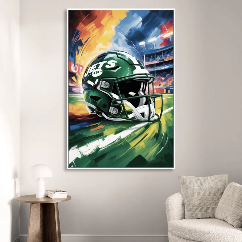 New York Jets Energetic Impressionist Football Helmet Artwork Living Room - White Canvas Wall Art