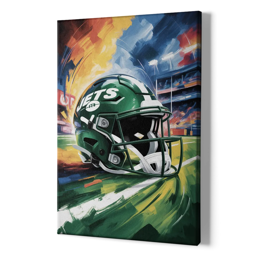 New York Jets Energetic Impressionist Football Helmet Artwork - Canvas Print Art Sides