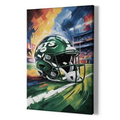 New York Jets Energetic Impressionist Football Helmet Artwork - Canvas Print Art Sides