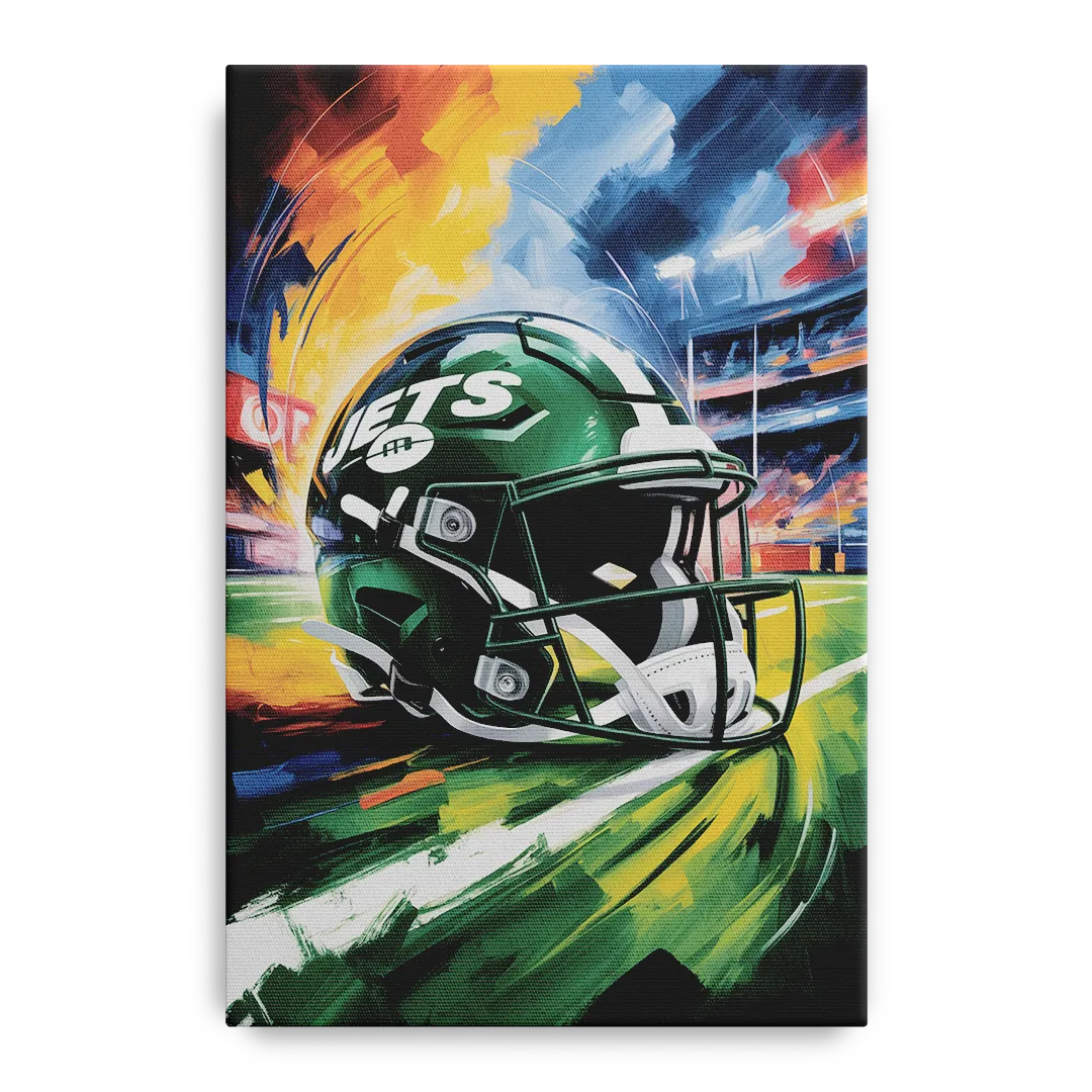 New York Jets Energetic Impressionist Football Helmet Artwork Front - Canvas Wall Art