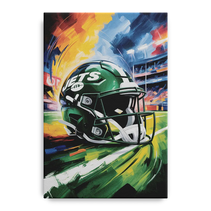 New York Jets Energetic Impressionist Football Helmet Artwork Front - Canvas Wall Art