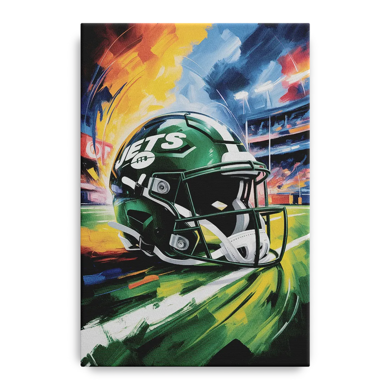New York Jets Energetic Impressionist Football Helmet Artwork Front - Canvas Wall Art