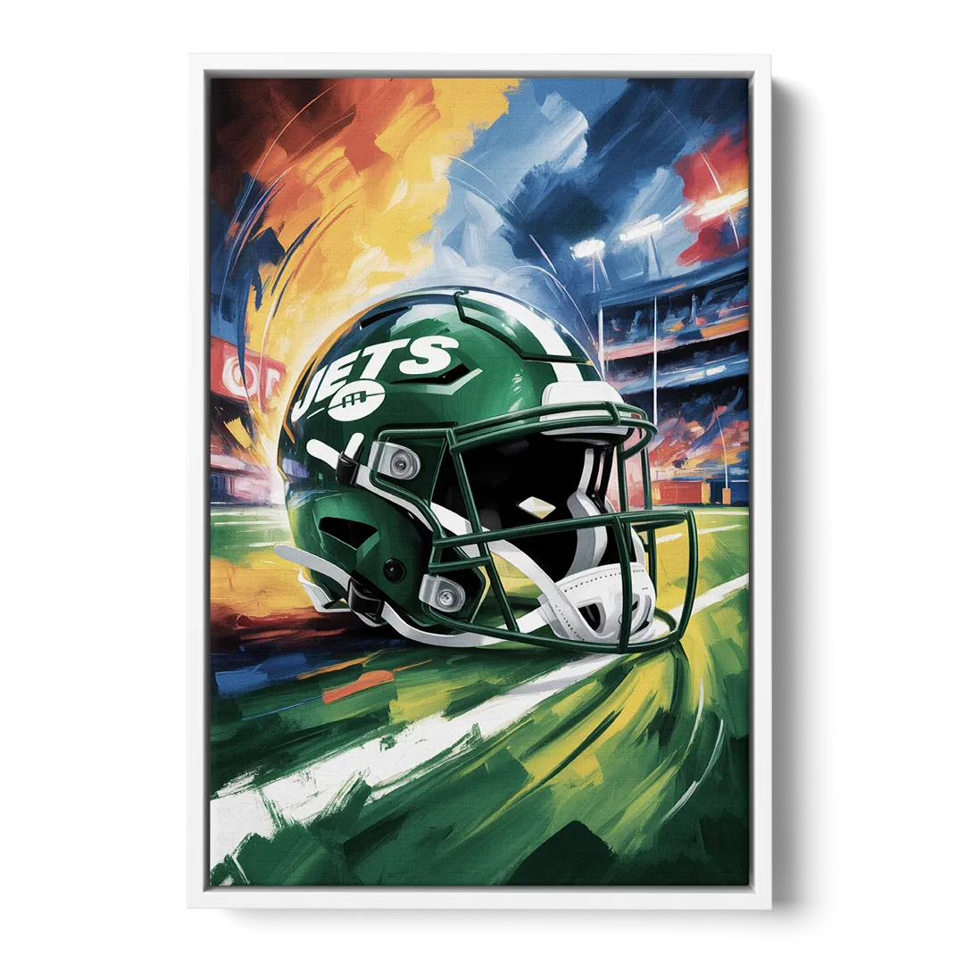 New York Jets Energetic Impressionist Football Helmet Artwork Front - White Canvas Wall Art