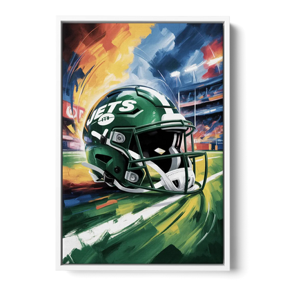 New York Jets Energetic Impressionist Football Helmet Artwork Front - White Canvas Wall Art