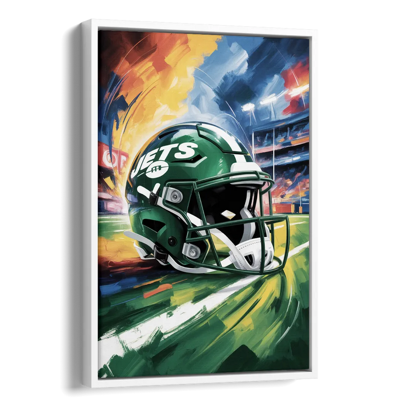 New York Jets Energetic Impressionist Football Helmet Artwork Side - White Canvas Wall Art