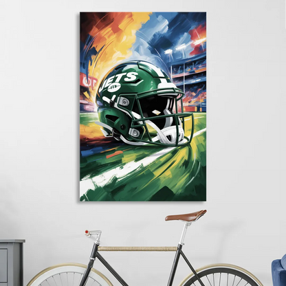 New York Jets Energetic Impressionist Football Helmet Artwork Sitting Room - Canvas Wall Art