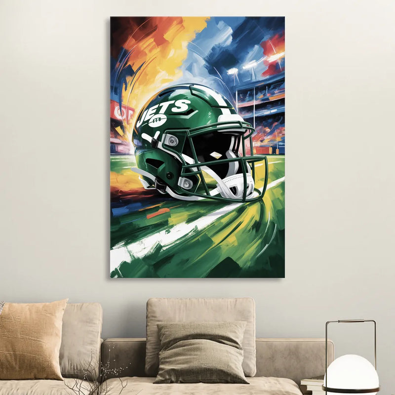 New York Jets Energetic Impressionist Football Helmet Artwork Living Room - Canvas Wall Art