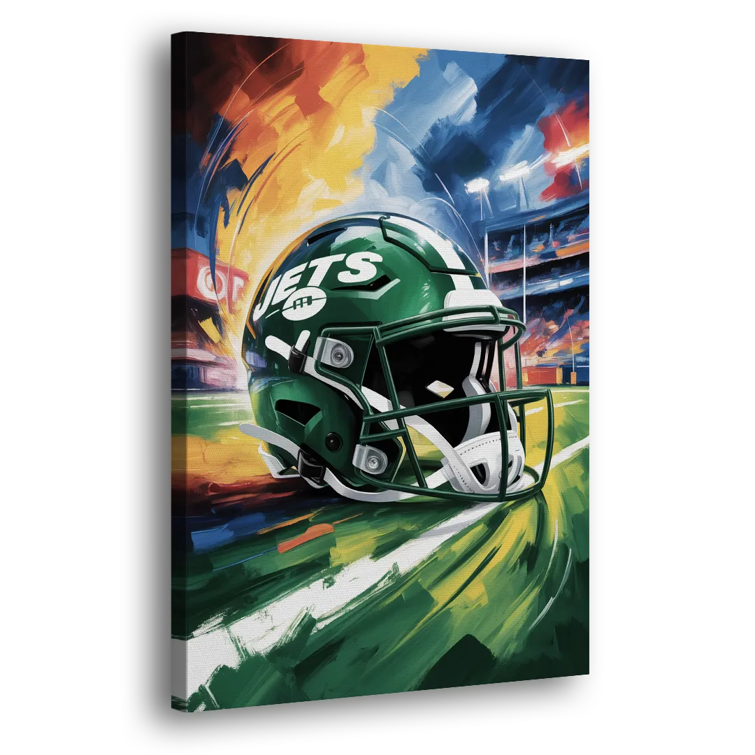 New York Jets Energetic Impressionist Football Helmet Artwork Side - Canvas Wall Art