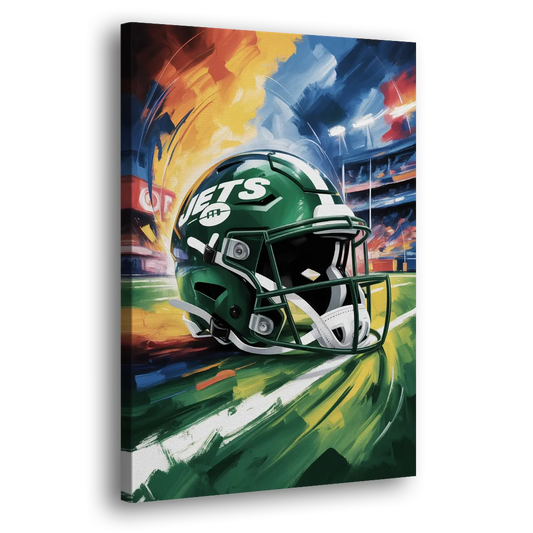 New York Jets Energetic Impressionist Football Helmet Artwork Side - Canvas Wall Art