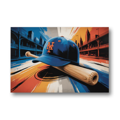 New York Mets Abstract Baseball Art Energetic Triumph in Blue and Orange - Canvas Wall Art - Front