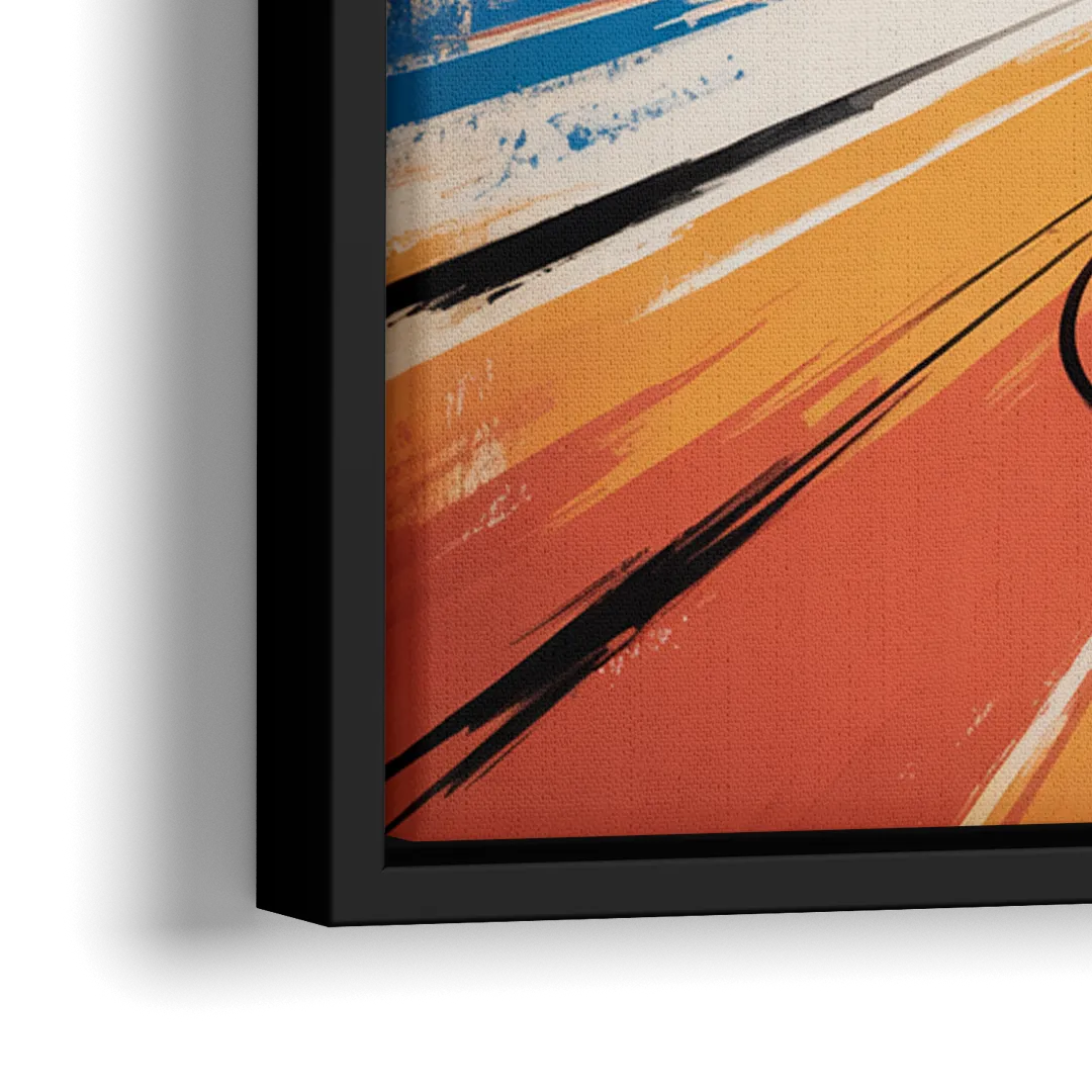 New York Mets Abstract Baseball Art Energetic Triumph in Blue and Orange - Close-Up Black Frame Canvas