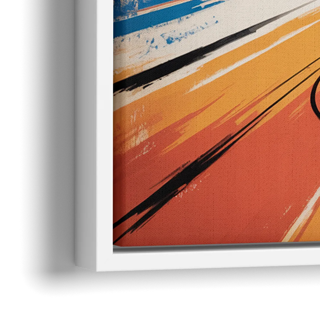 New York Mets Abstract Baseball Art Energetic Triumph in Blue and Orange - Close-Up White Frame Canvas