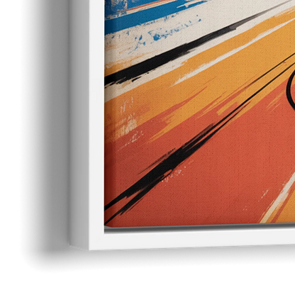 New York Mets Abstract Baseball Art Energetic Triumph in Blue and Orange - Close-Up White Frame Canvas