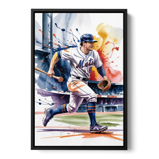 New York Mets Championship Game - Black Framed Canvas Wall Art - Front