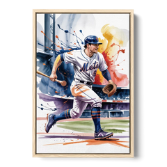 New York Mets Championship Game - Oak Framed Canvas Wall Art - Front