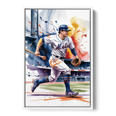 New York Mets Championship Game - White Framed Canvas Wall Art - Front