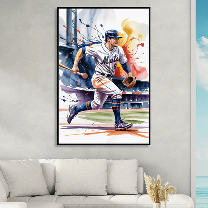New York Mets Championship Game Living Room - Black Canvas Wall Art