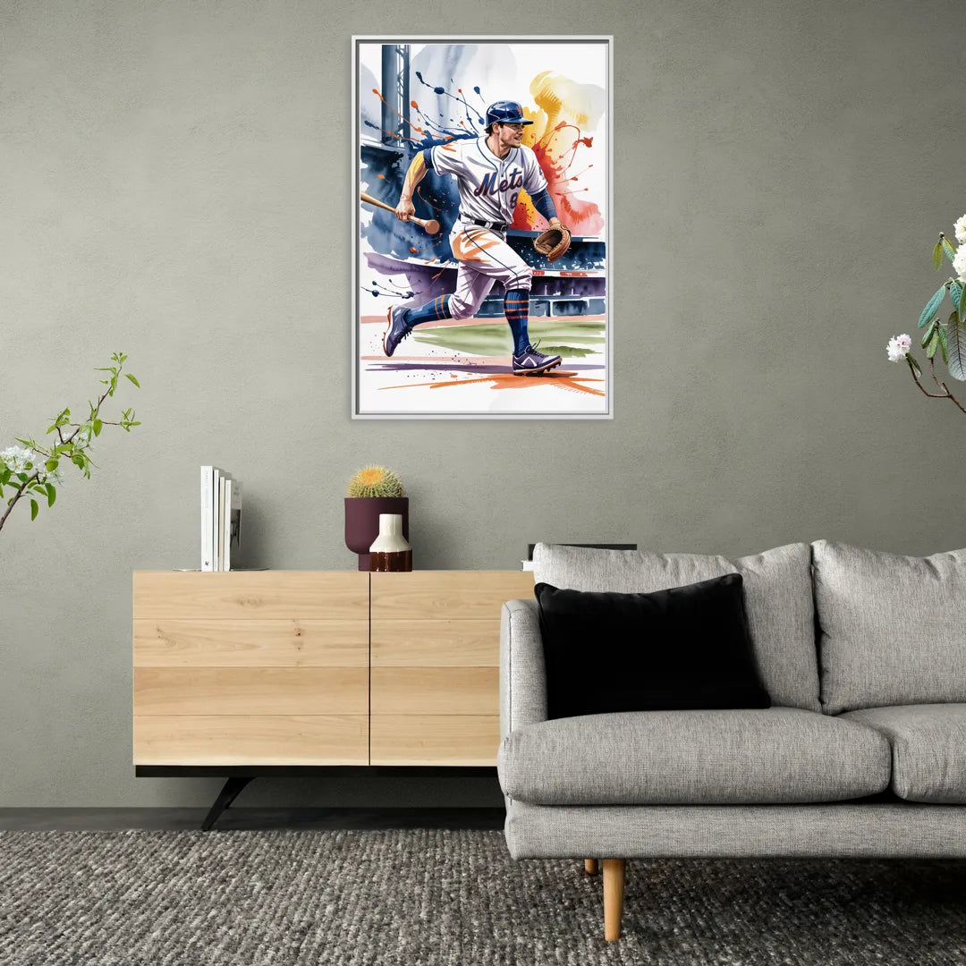 New York Mets Championship Game - Living Room White Frame Canvas