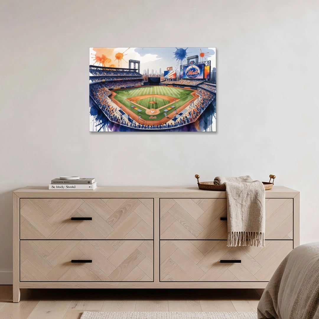 New York Mets Citi Field Watercolor - Canvas Wall Art - Coffee Table - 36x24